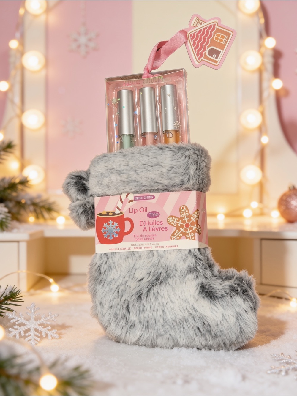 Kozmic Colours Lip Oil Trio Stocking Gift Set Pink & Gray